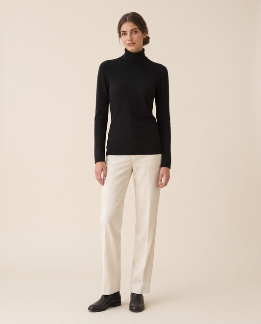 Merano Classic Solid Knit Turtleneck Sweater — studio front