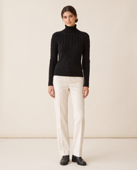 Gloucester Warm Cable Knit Ribbed Turtleneck Sweater — studio front