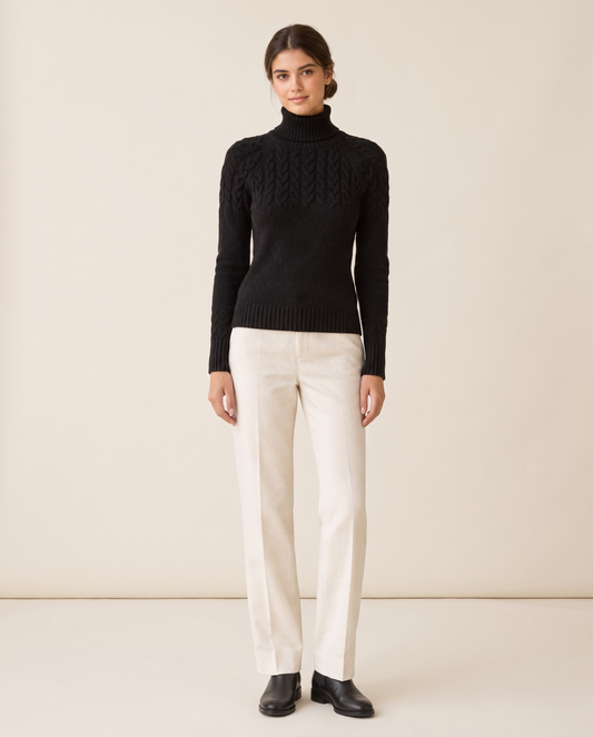 Gloucester Warm Cable Knit Ribbed Turtleneck Sweater — studio front