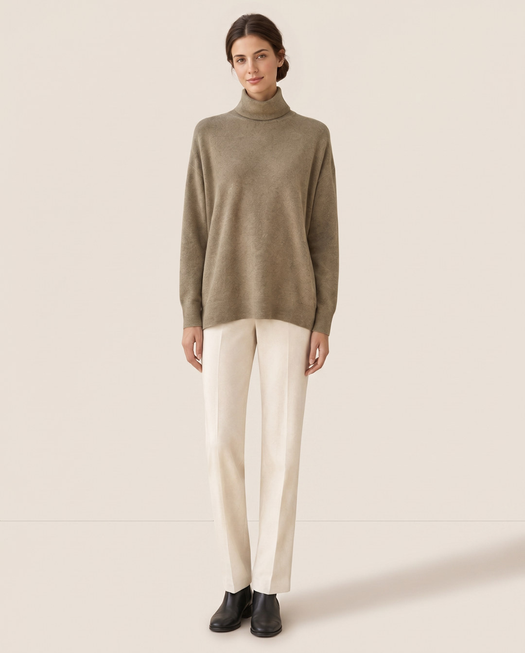 Erice Relaxed Loose-Fit Fine Knit Turtleneck Sweater — studio front