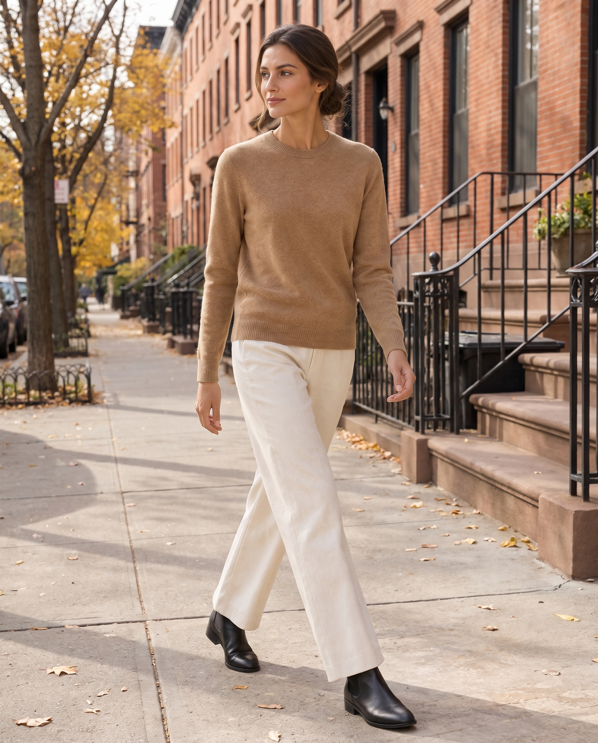 Frostfield Classic Merino Wool Crew Neck Sweater — worn on a New York street in autumn