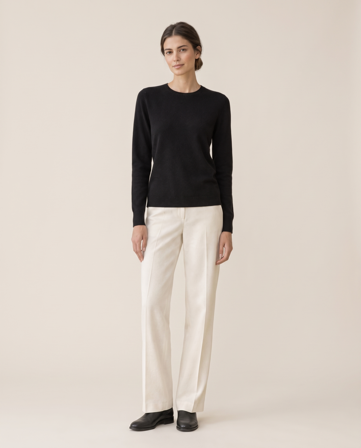 Frostfield Classic Merino Wool Crew Neck Sweater — black, studio front