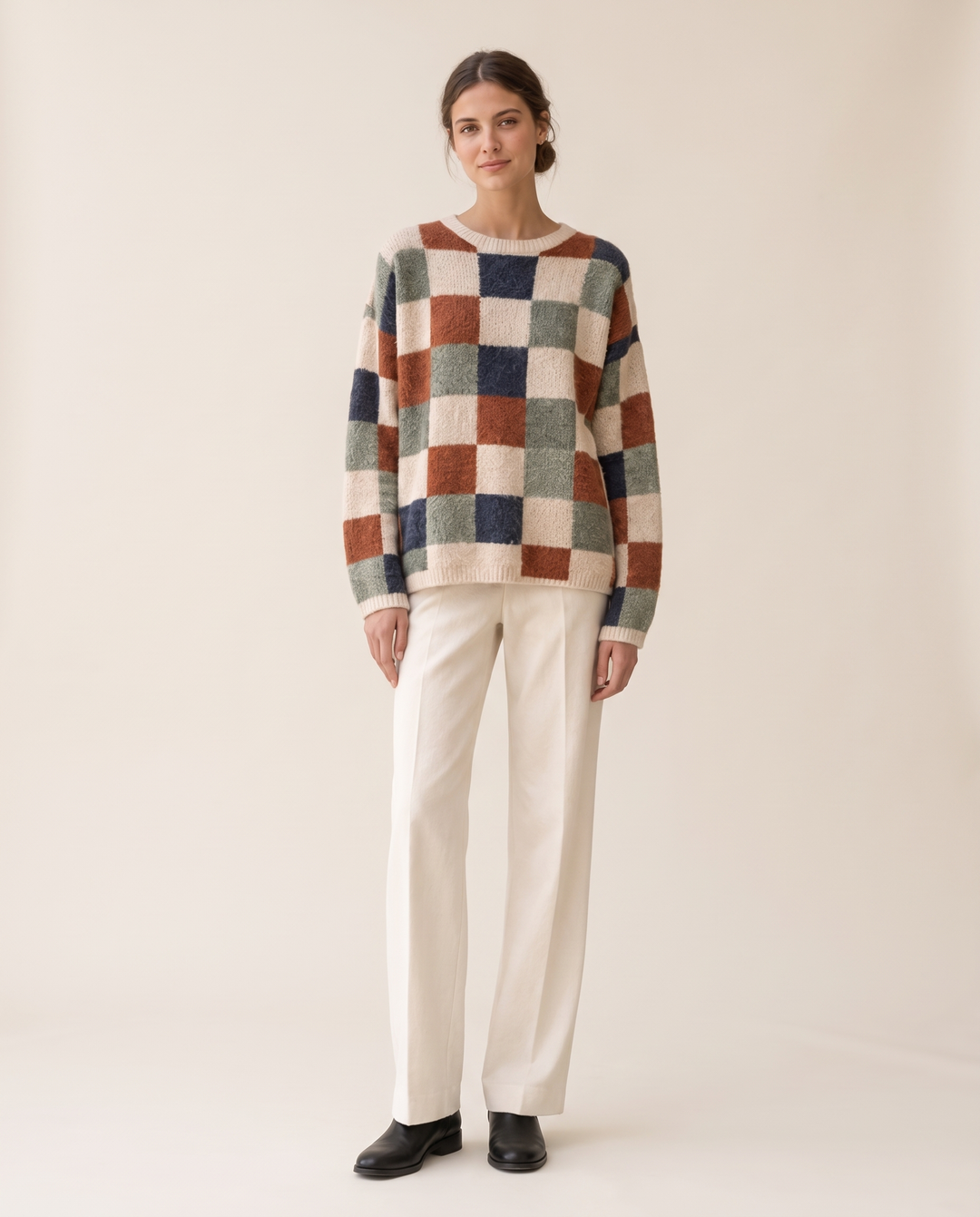 Silverton Cozy Checkered Print Pullover Sweater — studio front