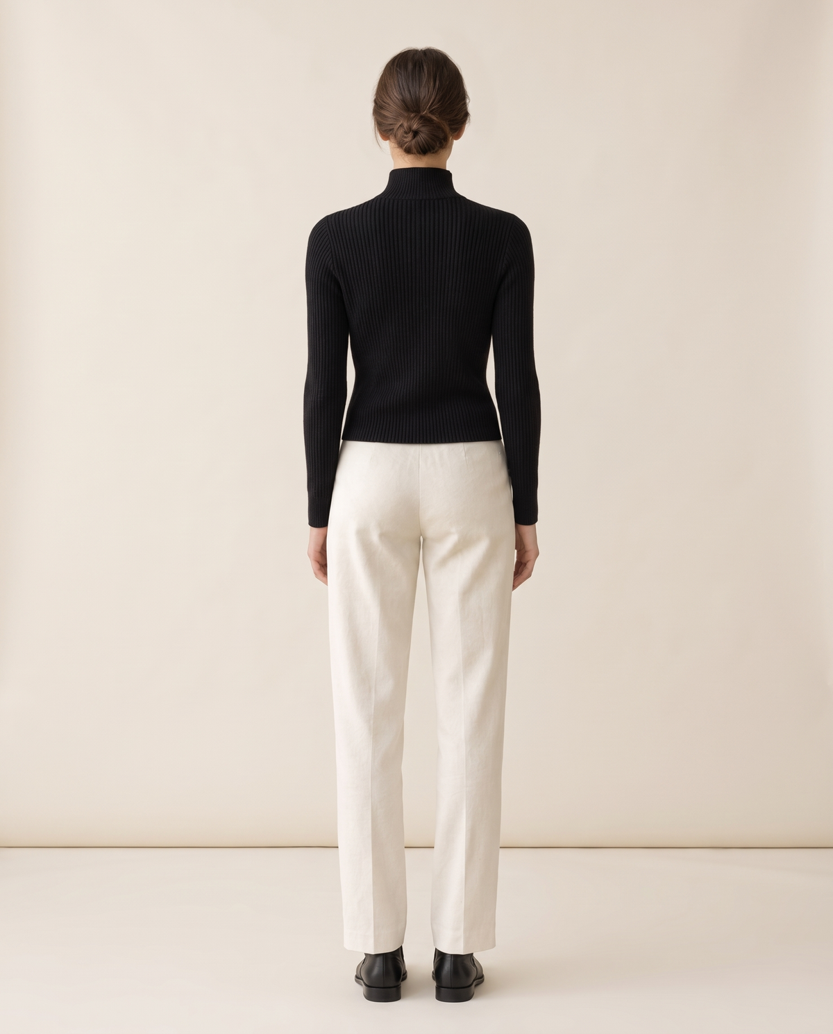 Kestrel Sleek Ribbed Half-Zip Mock Neck Sweater — studio back