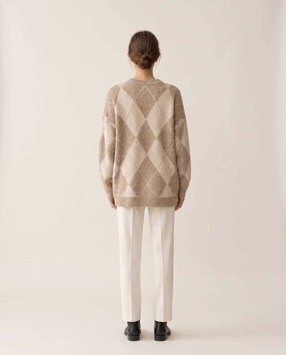Lantern Oversized Argyle Drop-Shoulder Crew Neck Sweater — studio back