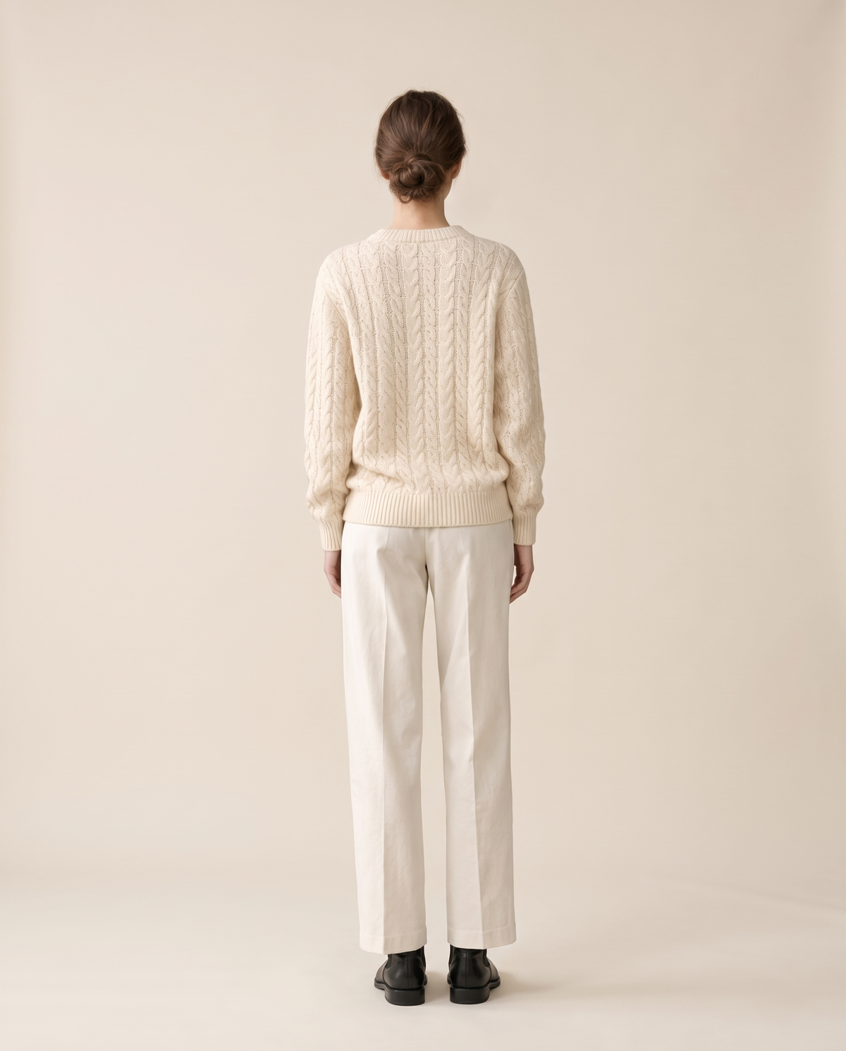 Favignana Classic Cable Knit Crew Neck Sweater — studio back