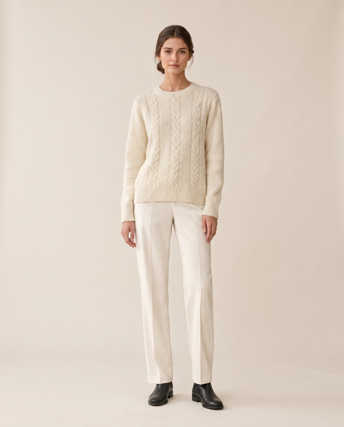 Favignana Classic Cable Knit Crew Neck Sweater — studio front