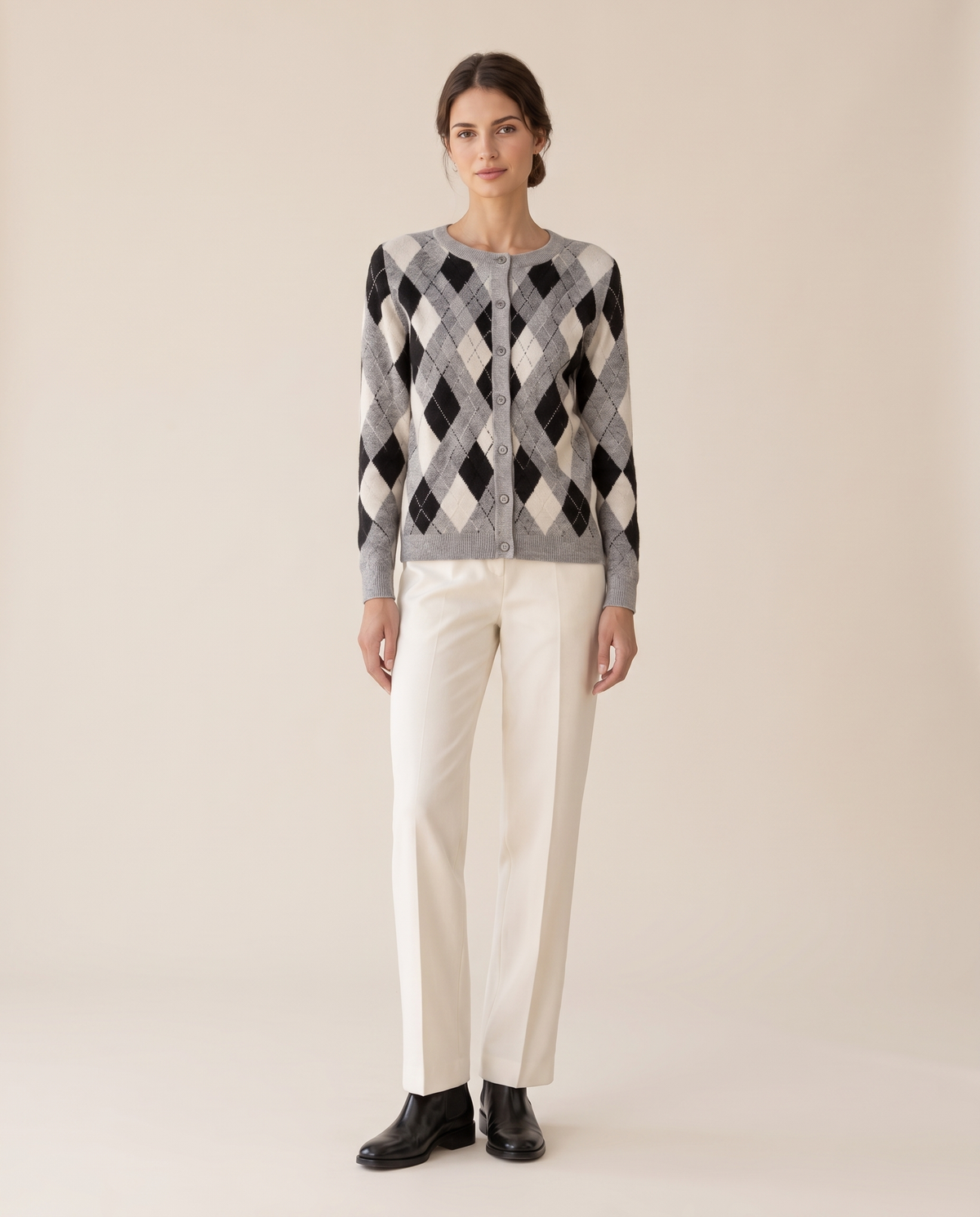 Belgravia Classic Argyle Button-Front Cardigan — studio front