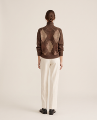 Weymouth Classic High Neck Color Block Argyle Sweater — studio back