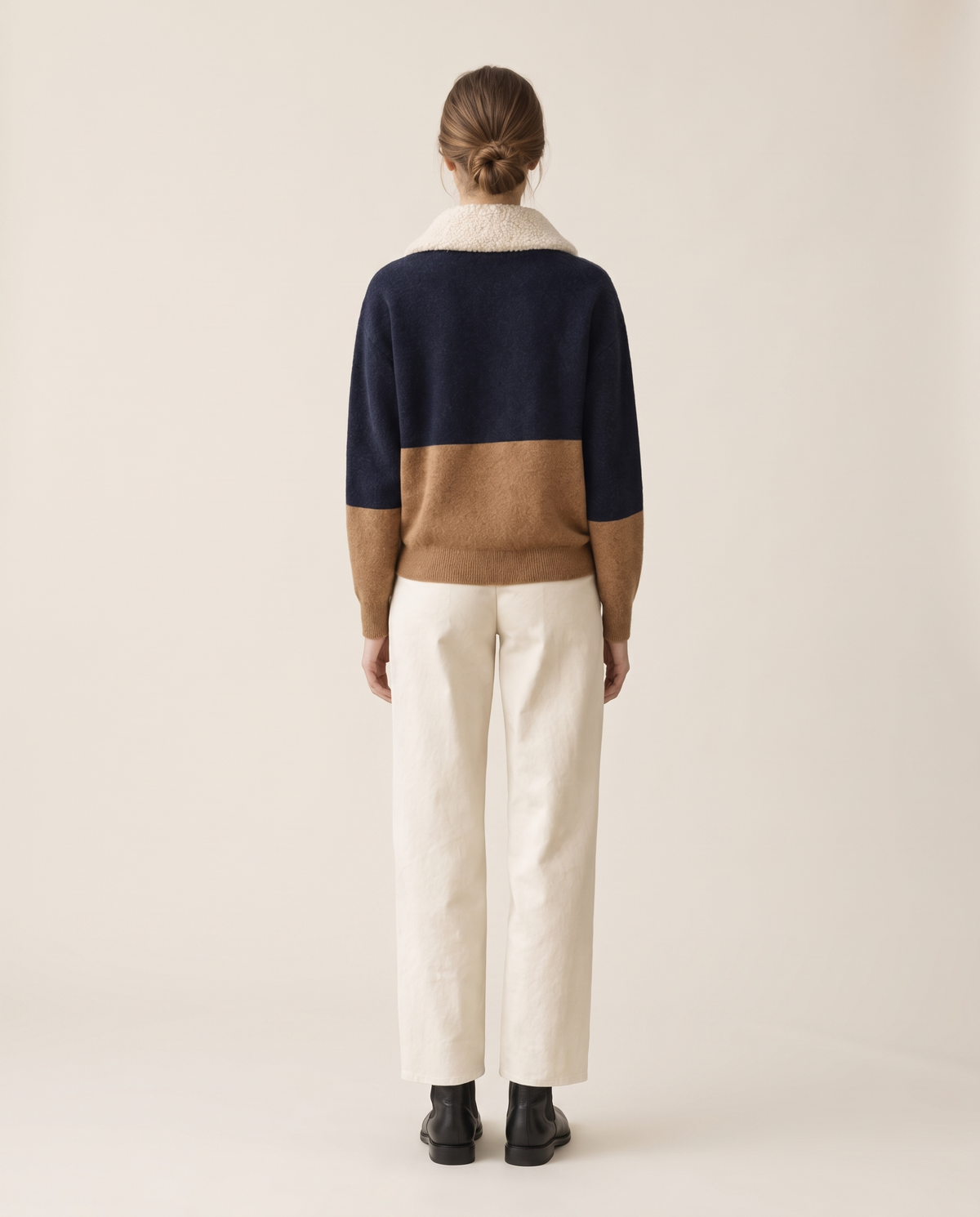 Zion Cozy Color-Block Quarter-Zip Sherpa Pullover — studio back