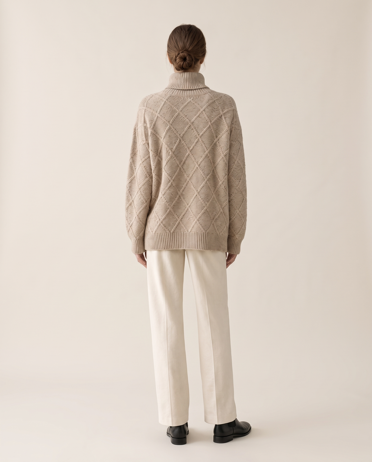 Fairfield Cozy Diamond Knit Oversized Turtleneck Sweater — studio back