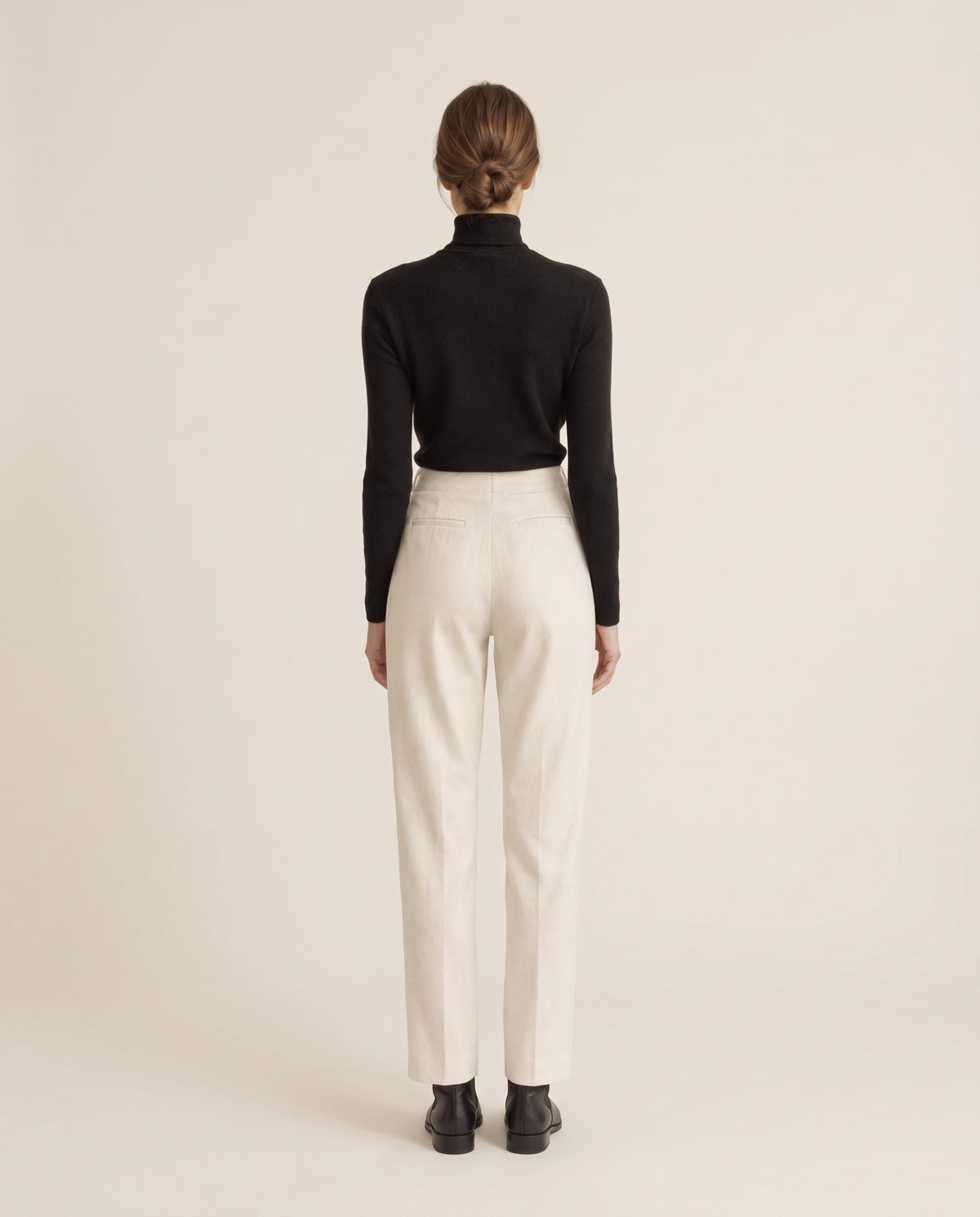 Highline Warm Fleece-Lined Slim Turtleneck Sweater — studio back