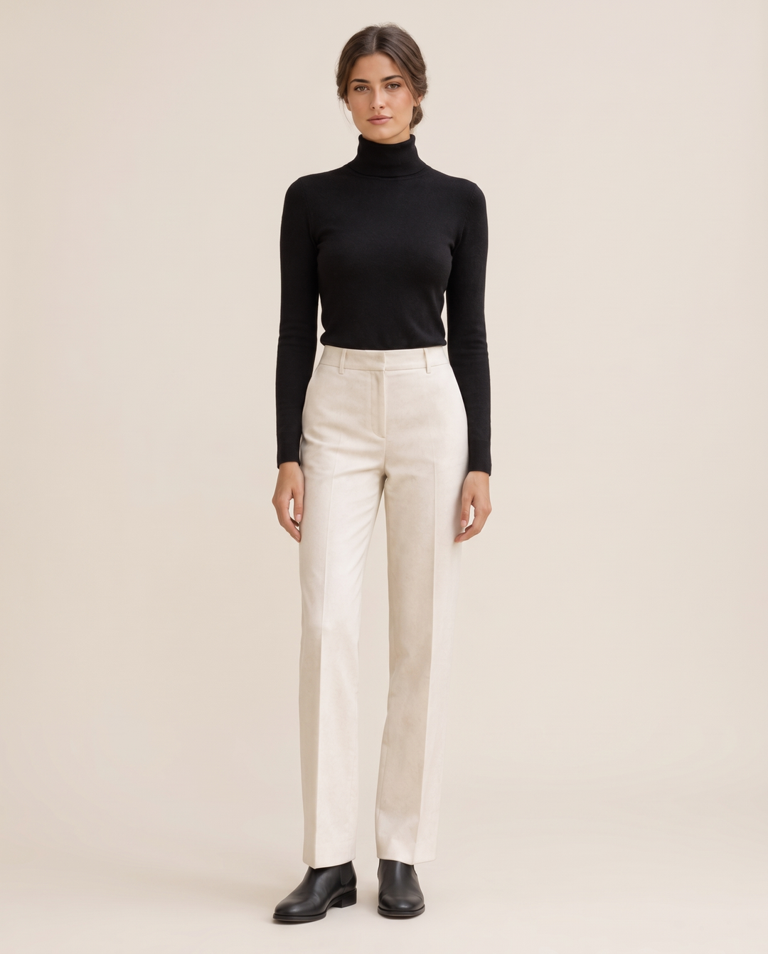 Highline Warm Fleece-Lined Slim Turtleneck Sweater — studio front