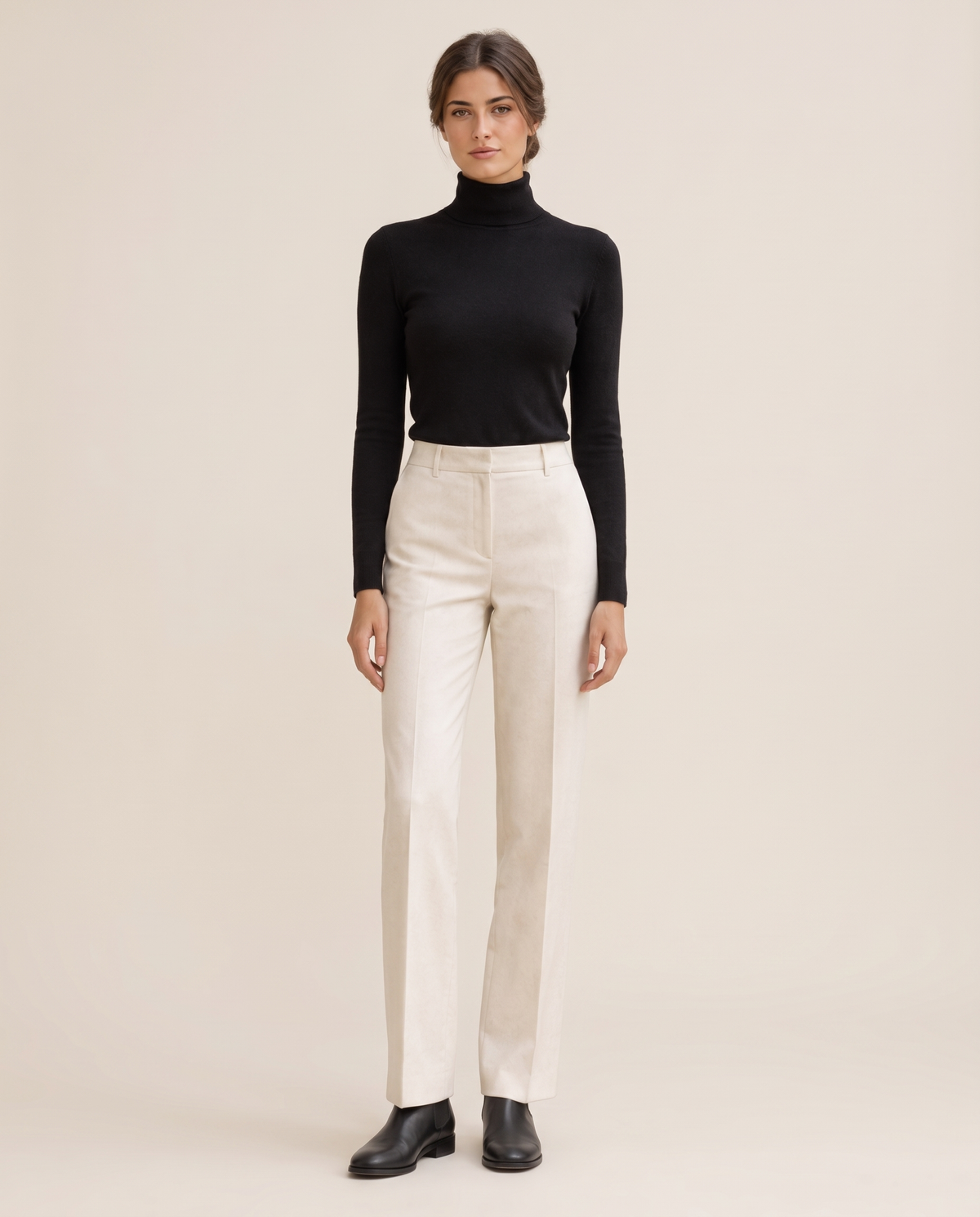 Highline Warm Fleece-Lined Slim Turtleneck Sweater — studio front