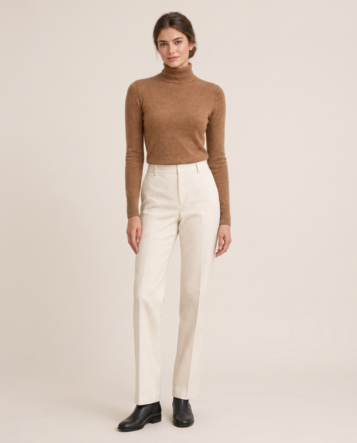 Marylebone Slim-Fit Brushed Knit Turtleneck Sweater — caramel, studio front