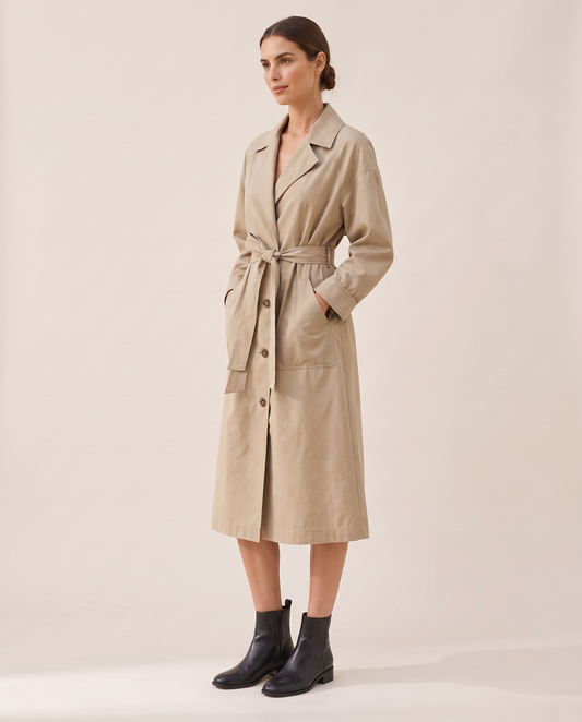 Cropped Vintage Trench Coat for Women — three-quarter view