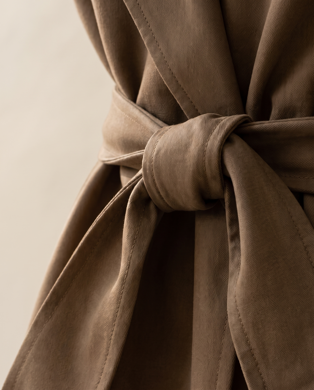 Long Leather-Effect Trench Coat with Patchwork Collar — tied belt detail