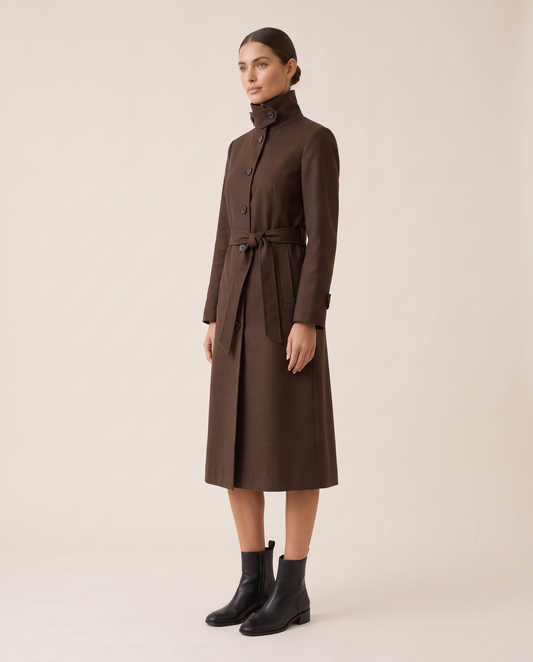 Stand-Collar Trench Coat for Women — three-quarter view