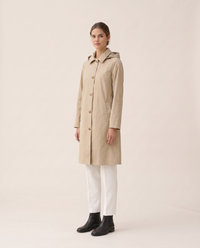 Lightweight Waterproof Trench Coat with Hood — three-quarter view