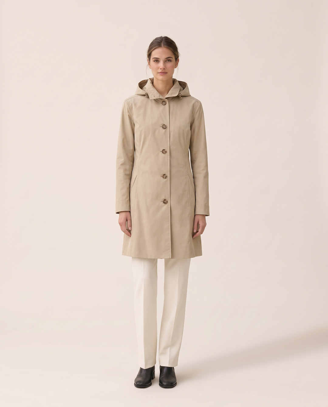 Lightweight Waterproof Trench Coat with Hood — studio front