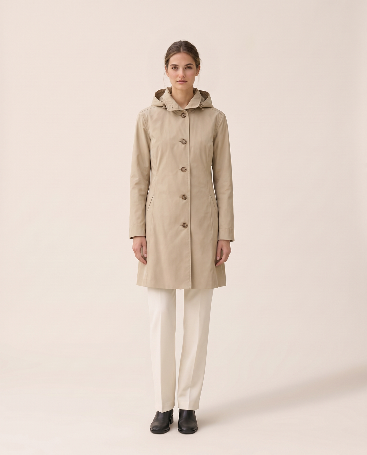 Lightweight Waterproof Trench Coat with Hood — studio front