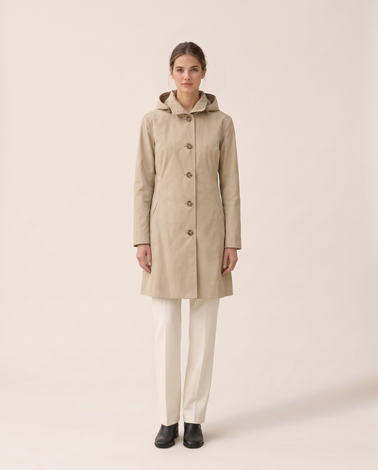 Lightweight Waterproof Trench Coat with Hood — studio front