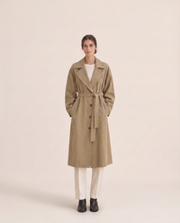 Long Tie-Waist Trench Coat for Women — studio front, belted