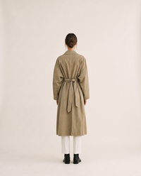 Long Tie-Waist Trench Coat for Women — studio back