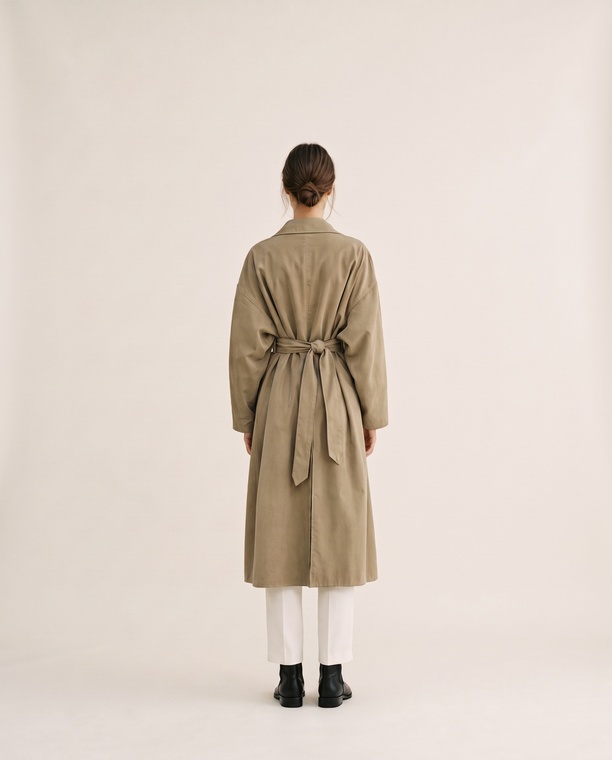 Long Tie-Waist Trench Coat for Women — studio back