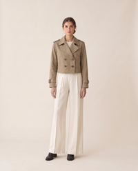 Vintage Cropped Trench Coat with Epaulettes — studio front