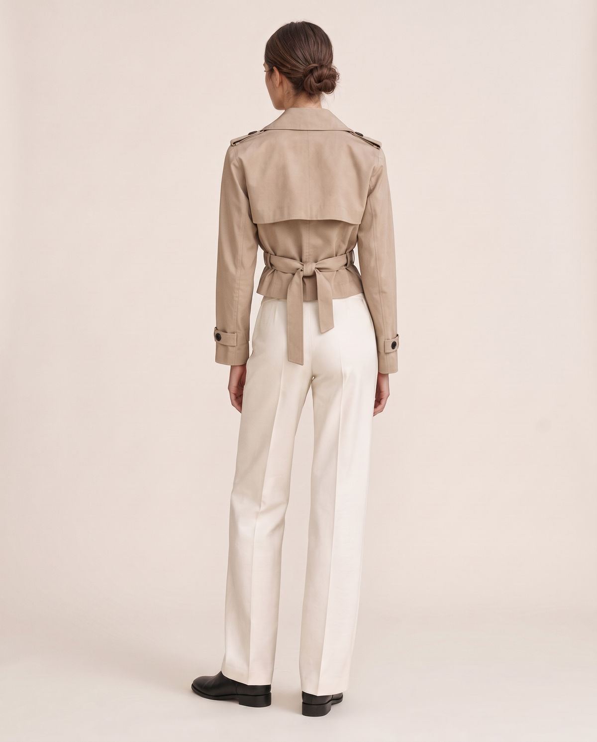 Cropped Belted Trench Jacket for Women — studio back