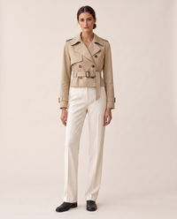 Cropped Belted Trench Jacket for Women — studio front, belted