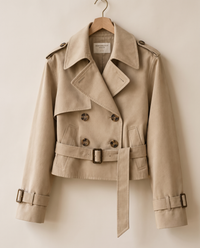 Cropped Belted Trench Jacket for Women — on hanger