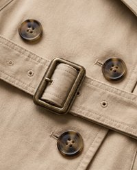 Cropped Belted Trench Jacket for Women — metal buckle and button detail