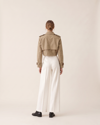 Vintage Cropped Trench Coat with Epaulettes — studio back