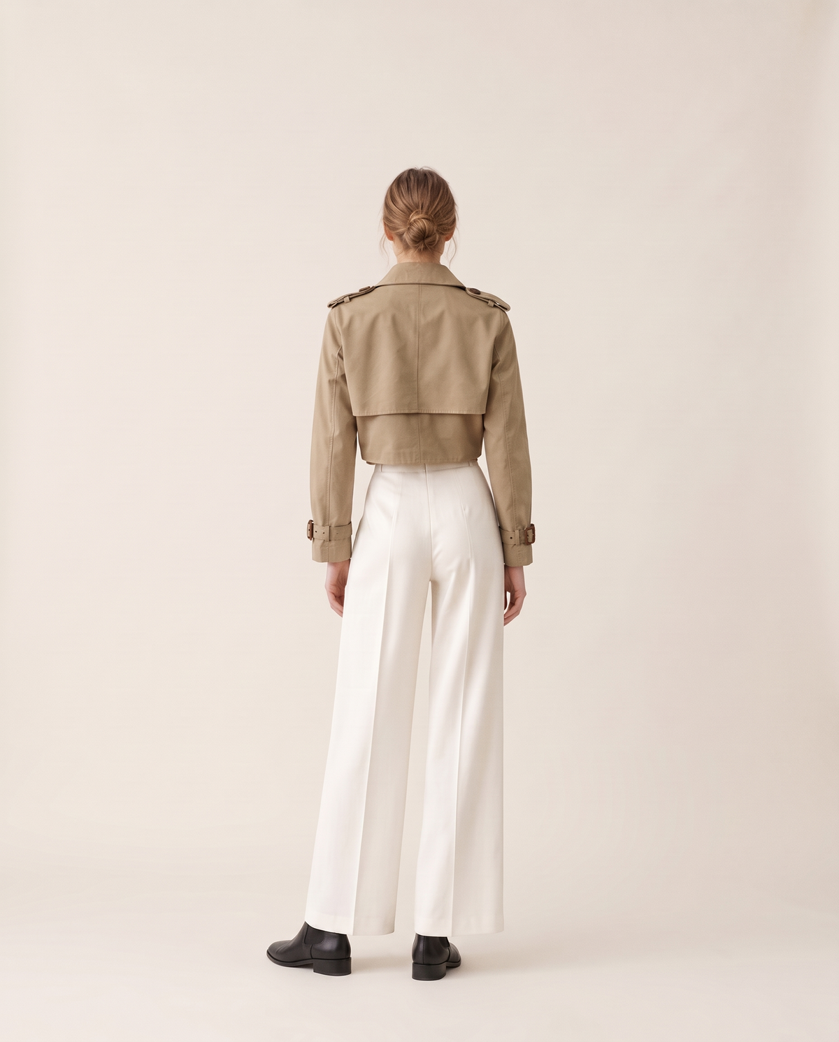 Vintage Cropped Trench Coat with Epaulettes — studio back