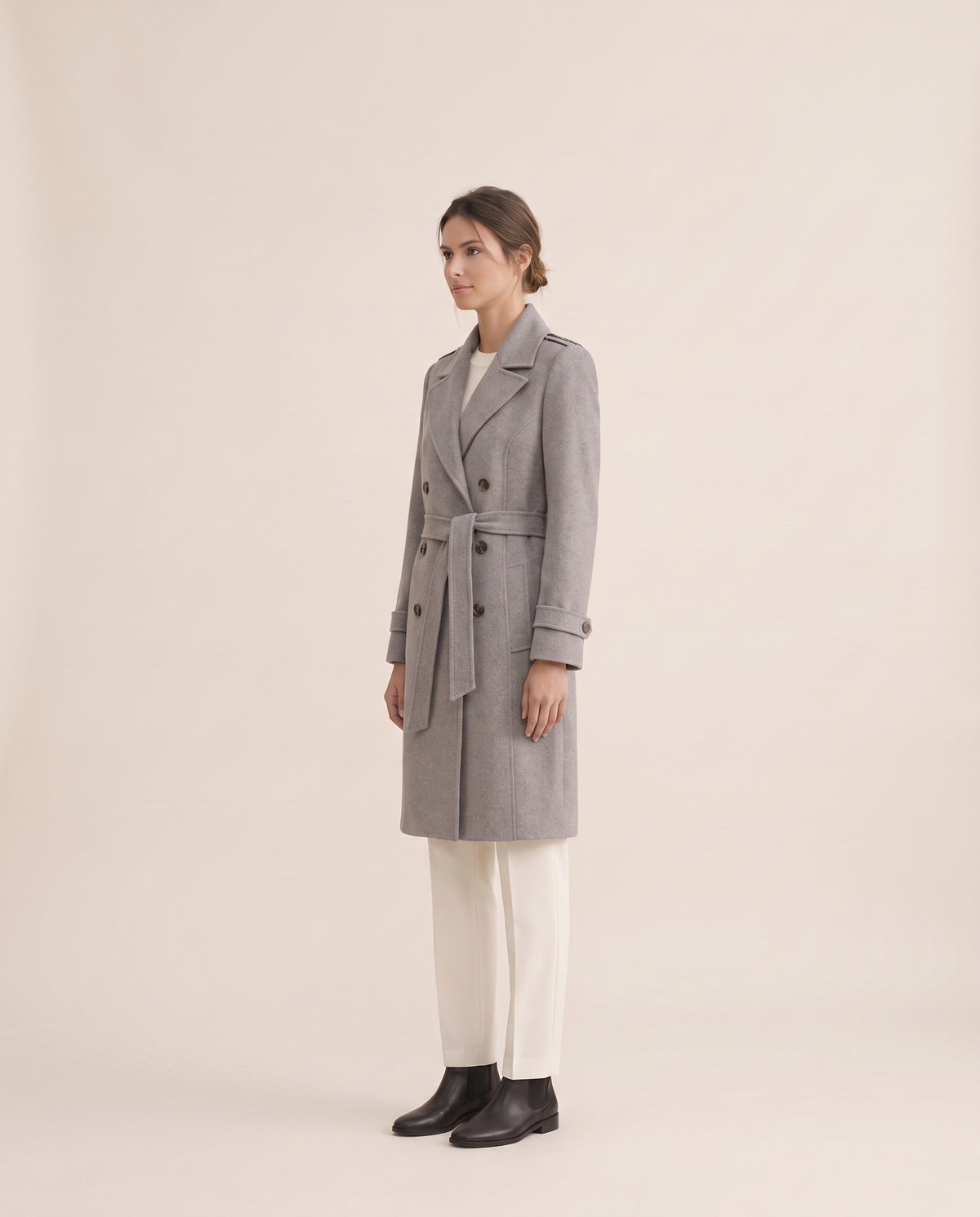 Women's Double-Breasted Trench Coat — three-quarter view