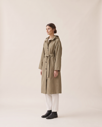 Waterproof Hooded Trench Coat for Women — three-quarter view