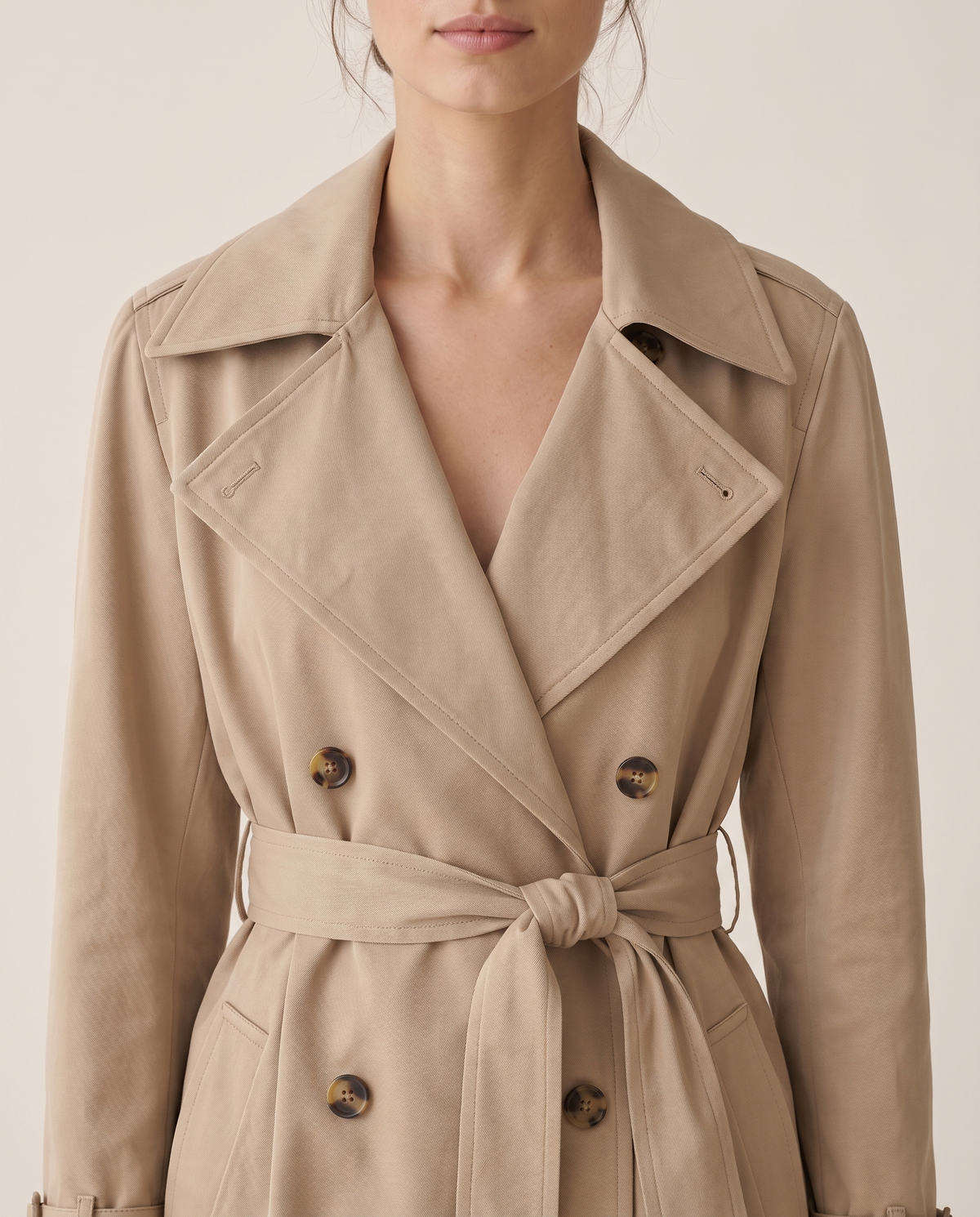 Belted Maxi Trench Coat for Women — double-breasted front, worn