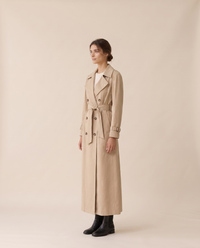 Belted Maxi Trench Coat for Women — three-quarter view