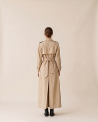 Belted Maxi Trench Coat for Women — studio back