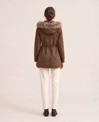 Faux Fur Trim Drawstring Parka — studio back