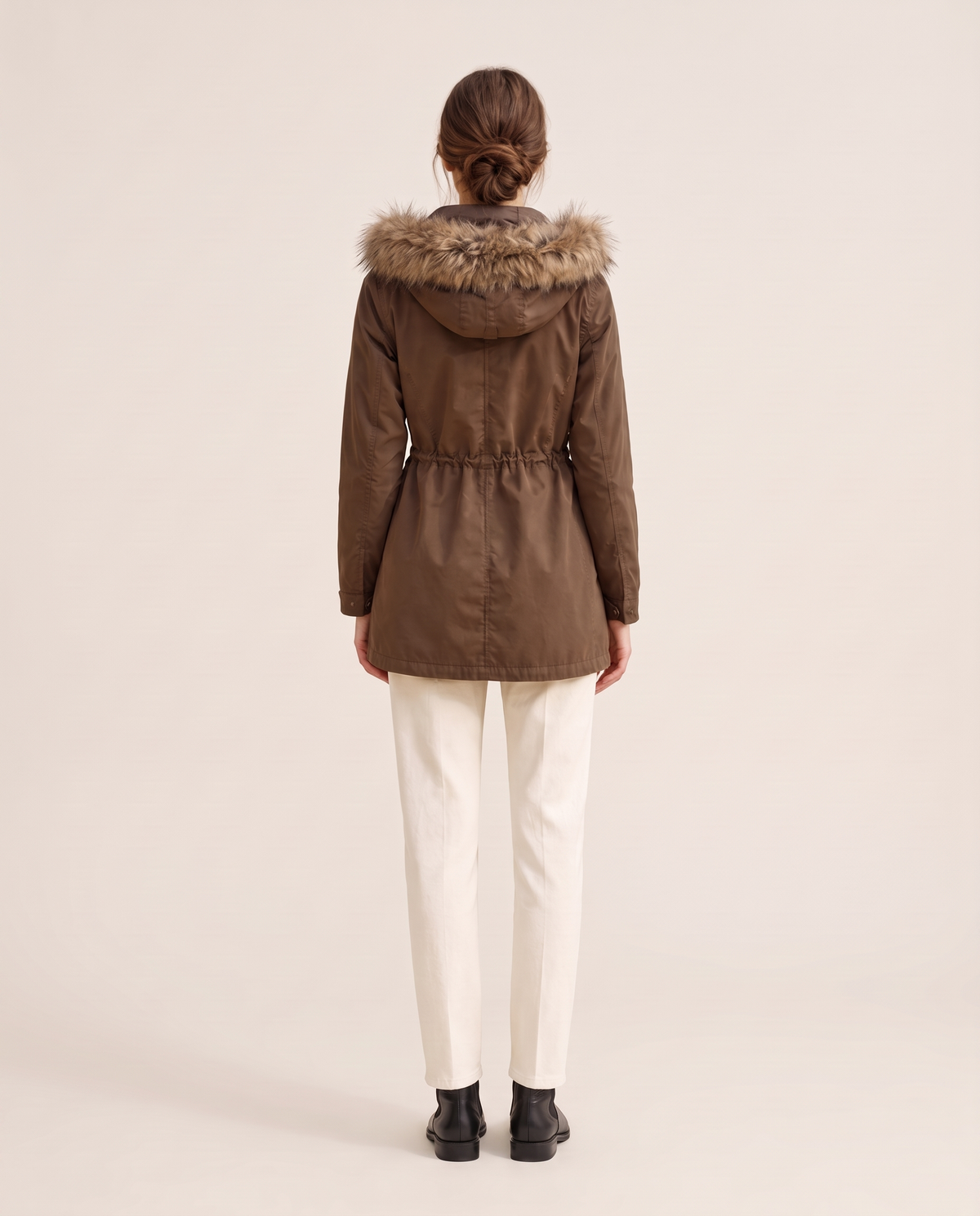 Faux Fur Trim Drawstring Parka — studio back