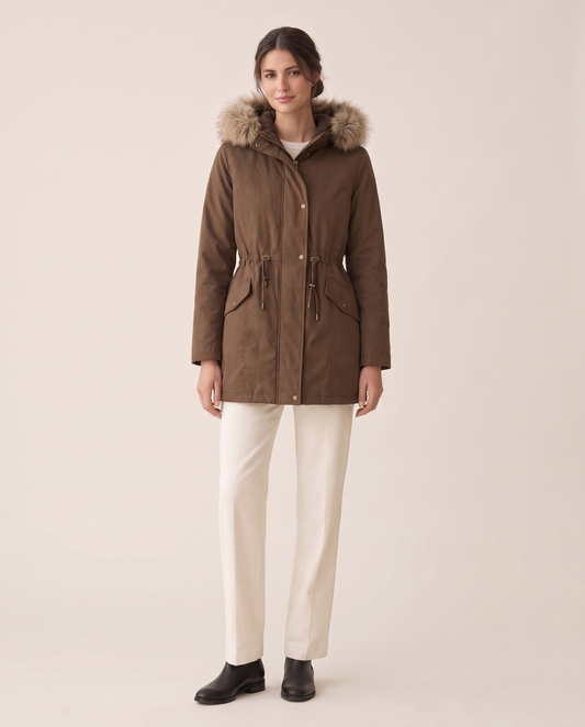 Faux Fur Trim Drawstring Parka — studio front