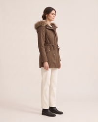 Faux Fur Trim Drawstring Parka — three-quarter view