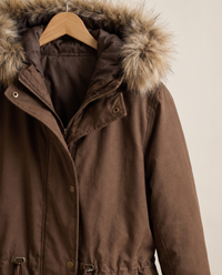 Faux Fur Trim Drawstring Parka — faux fur hood detail