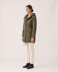 Plush-Lined Hooded Parka with Drawstring Hem — three-quarter view