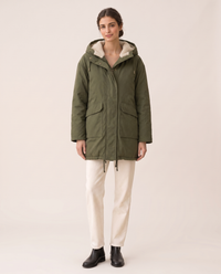 Plush-Lined Hooded Parka with Drawstring Hem — studio front