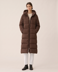 Extra-Long Hooded Puffer Parka — studio front