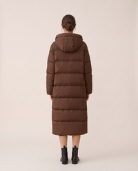 Extra-Long Hooded Puffer Parka — studio back